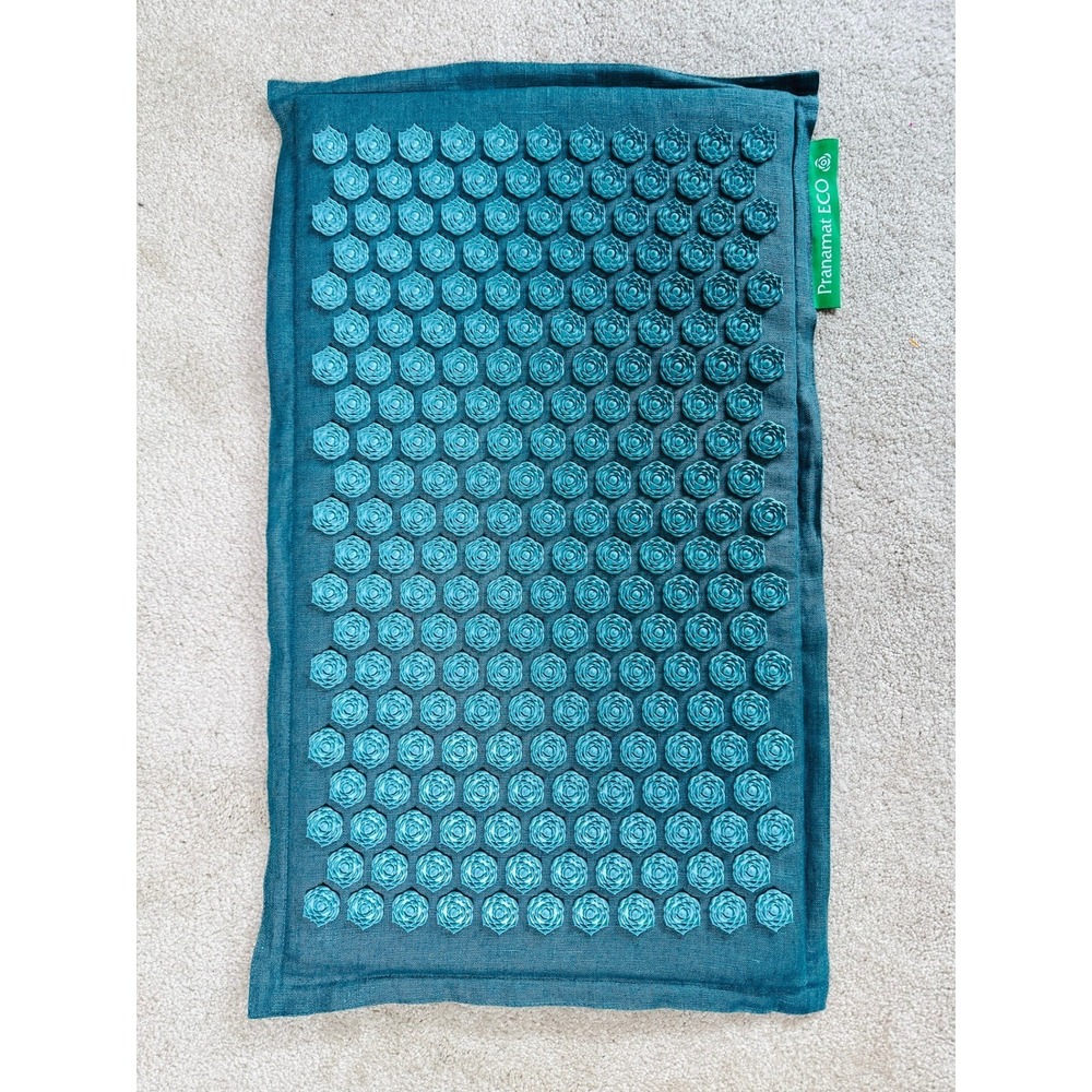 Pranamat ECO Acupressure Massage Mat Back Pain Relief Therapy Teal Linen